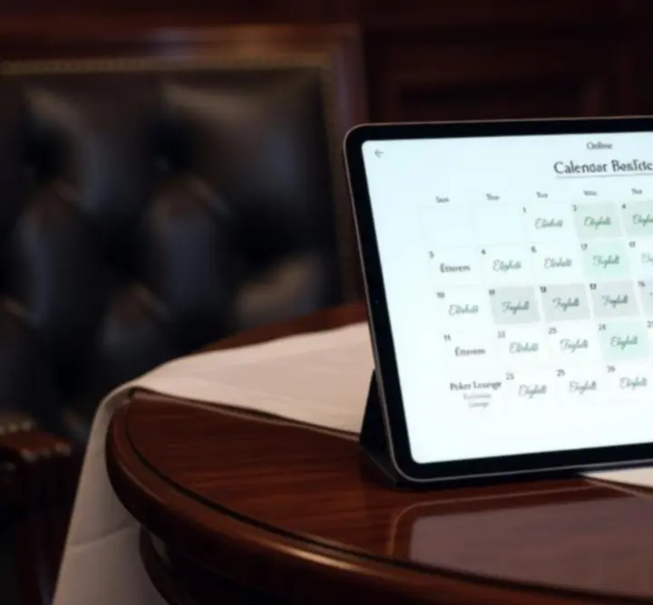 Tablet képernyőn megjelenő foglalási naptár szabad és foglalt időpontokkal.