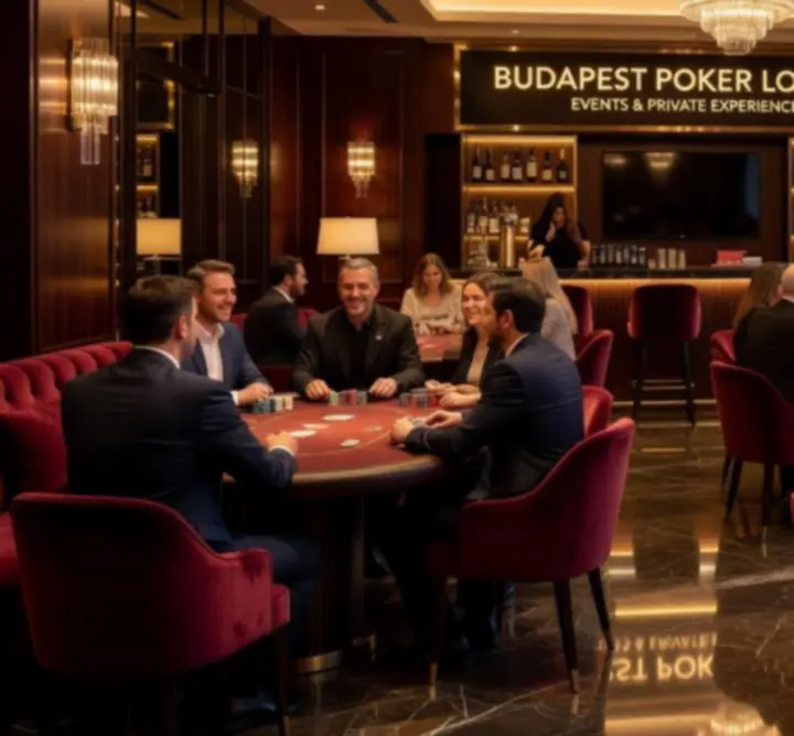 Luxus Poker Lounge enteriőr és játék közben lévő vendégek a A QUOI TU JOUESban.