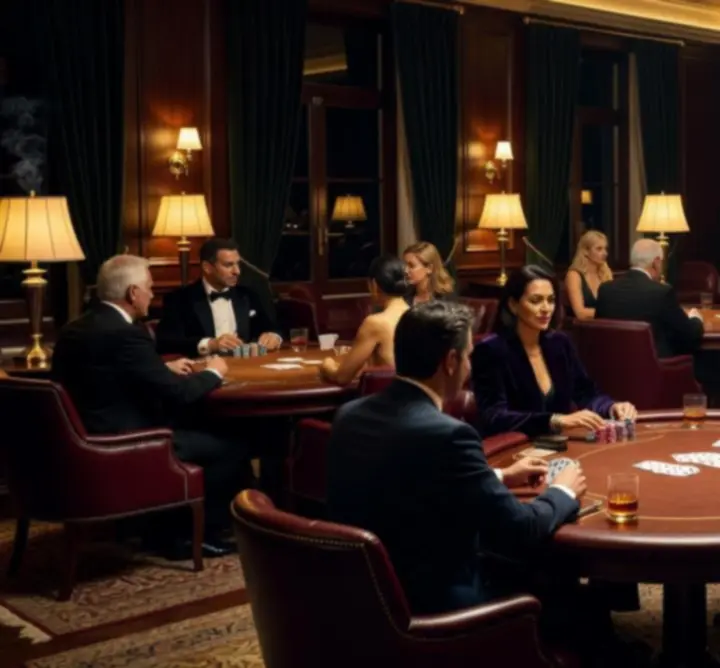 Stílusos poker lounge esti hangulatban, megvilágított asztalokkal