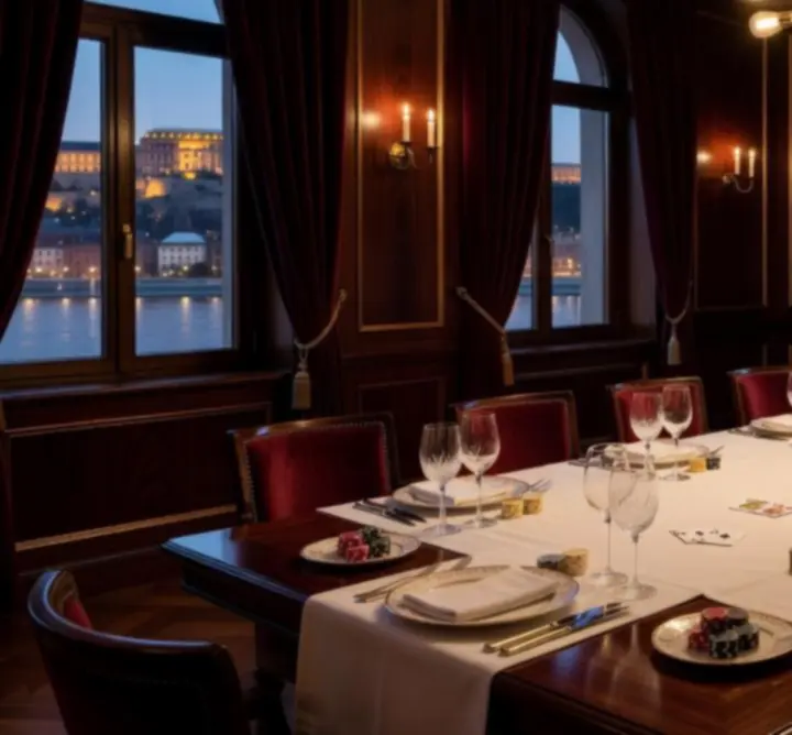 Elegáns privát rendezvény terített asztalokkal a A QUOI TU JOUESban